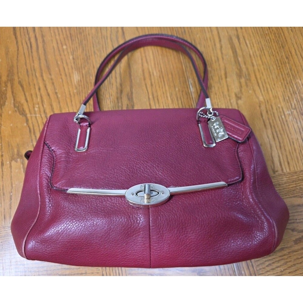 Coach Madison Medium Madeline  Pebbled Leather East West Satchel Red 25169